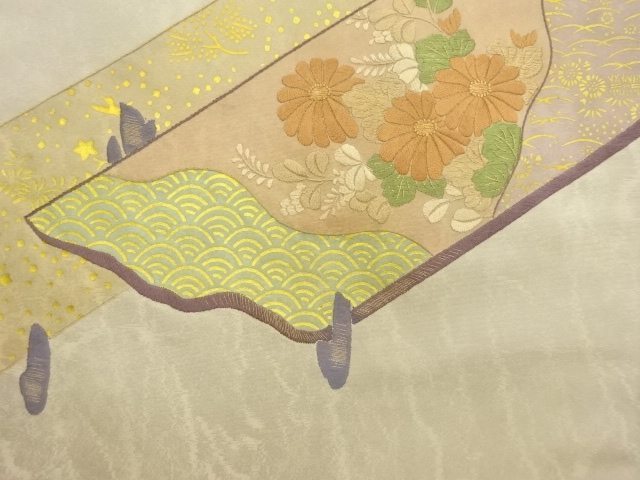 6617292: JAPANESE KIMONO / VINTAGE FUKURO OBI / EMBROIDERY